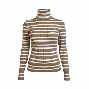 Talbots NWT Striped Turtleneck Sweater Petite Small Cotton Blend - Tan and White